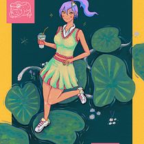 Mein Abschlussprojekt "Frog girl with snake" für den Kurs: Manga-inspirierte Illustration mit Procreate. Een project van Traditionele illustratie, Ontwerp van personages, Stripboek, Digitale illustratie, Digitale tekening y Manga van Tina Schlesinger - 22.09.2022