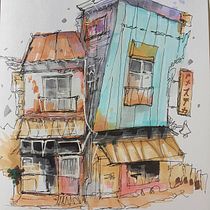 My project for course: Expressive Architectural Sketching with Colored Markers. Een project van  Schetsen,  Tekening,  Architecturale illustratie, Sketchbook y  Illustratie met inkt van remychichka - 24.09.2022