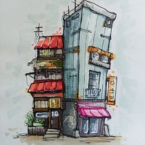 Mon projet du cours : Esquisses d'architecture expressives aux feutres de couleur. Een project van  Schetsen,  Tekening,  Architecturale illustratie, Sketchbook y  Illustratie met inkt van Triste Comique - 26.09.2022