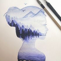Mein Abschlussprojekt für den Kurs: Naturinspirierte Aquarellmalerei mit Double Exposure. Een project van Traditionele illustratie, Aquarelschilderen, Realistische tekening y Naturalistische illustratie van Juliane Semlow - 28.09.2022
