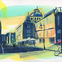 Amsterdam with a bicycle Ein Projekt aus dem Bereich Traditionelle Illustration, Malerei, Architektonische Illustration und Illustration mit Tinte von amy - 01.10.2022