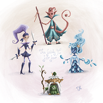 A D&D adventure group: The Fairly Fair Four. Traditional illustration, Character Design, Digital Illustration, Children's Illustration, and Narrative project by kathrin_kurfiss - 09.09.2022