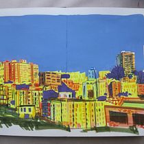 Un atardecer de Palermo desde el CCU (urbansketchingcontemporaneo) Ein Projekt aus dem Bereich Traditionelle Illustration, Malerei, Architektonische Illustration und Illustration mit Tinte von Juan Juan - 06.10.2022