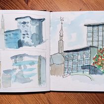 Mein Abschlussprojekt für den Kurs: Reiseskizzen in Aquarell: Fange deine Umgebung ein. Traditional illustration, Painting, Sketching, Drawing, Watercolor Painting, Architectural Illustration, and Sketchbook project by Mechthild Hendricks - 10.14.2022