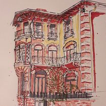 Mon projet du cours : Esquisses d'architecture expressives aux feutres de couleur. Sketching, Drawing, Architectural Illustration, Sketchbook & Ink Illustration project by camille_de_colnet - 11.03.2022