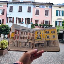 Mein Abschlussprojekt für den Kurs: Architektonische Zeichnung mit Aquarell und Tinte. Sketching, Drawing, Watercolor Painting, Architectural Illustration, Sketchbook & Ink Illustration project by sindyhuettl - 11.09.2022