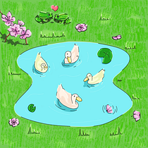 Patitos en el agua. Traditional illustration, Drawing, Digital Illustration, Watercolor Painting, and Color Theor project by angiemonaa - 11.07.2022