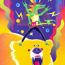 Lizzard King Riding The Bear. Een project van Traditionele illustratie, Ontwerp van personages y Digitale illustratie van Gabriel Janeiro - 18.11.2022