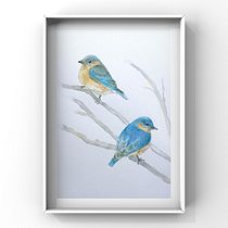 Blue birds. Traditional illustration, Watercolor Painting, Realistic Drawing, and Naturalistic Illustration project by lenajohansson_s - 12.10.2022