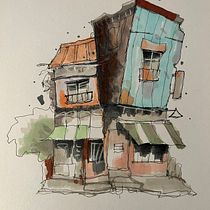 My project for course: Expressive Architectural Sketching with Colored Markers. Sketching, Drawing, Architectural Illustration, Sketchbook & Ink Illustration project by Veselina Katsarova - 12.09.2022