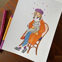 Carnet de croquis - Meilleur moment de la journée  🫶🏻🐈‍⬛ . Traditional illustration, Sketching, Creativit, Drawing, Watercolor Painting, Sketchbook, and Gouache Painting project by Maëlle PAVIOT - 12.17.2022