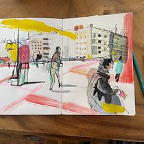 My project for course: Urban Sketching: Capture Your City in Motion. Traditional illustration, Sketching, Drawing, Watercolor Painting, Architectural Illustration, and Sketchbook project by mariecrondeau - 12.17.2022