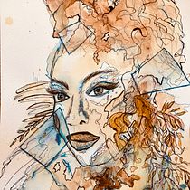 Mon projet du cours : Portrait expérimental à l'encre, à l'alcool et au thé. Artes plásticas, Pintura, Desenho e Ilustração com tinta projeto de Albanne Riboni - 17.12.2022