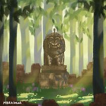 guardian lion statue in the middle of the forest. Ilustração tradicional e Ilustração digital projeto de Intan Mubarokah - 23.12.2022