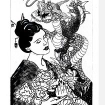 Mi proyecto del curso: La geisha y el dragón . Traditional illustration, Drawing & Ink Illustration project by Nico Benitez - 12.25.2022