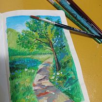 Meu projeto do curso: Pintura de paisagens com guache para iniciantes. Fine Arts, Painting, Naturalistic Illustration, and Gouache Painting project by Elaine Fagundes - 12.26.2022