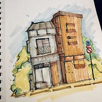 Mein Abschlussprojekt für den Kurs: Expressive Architekturskizzen mit Markern. Sketching, Drawing, Architectural Illustration, Sketchbook & Ink Illustration project by boombyeyeh - 12.29.2022