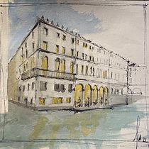 Fondaco dei Tedeschi. Sketching, Drawing, Watercolor Painting, Architectural Illustration, Sketchbook & Ink Illustration project by claus.stadler - 01.01.2023