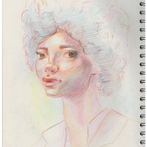 Mon projet du cours : Dessin de portraits expressifs aux crayons de couleur . Drawing, Portrait Drawing, Sketchbook, and Colored Pencil Drawing project by degroux_g - 01.03.2023