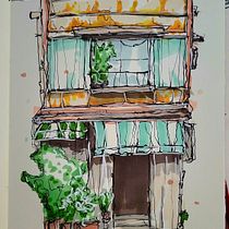 Esquisses d'architecture expressives aux feutres de couleur. Sketching, Drawing, Architectural Illustration, Sketchbook & Ink Illustration project by Mathieu Baëchel - 01.04.2023
