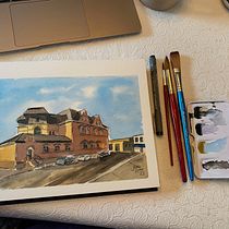 My project for course: Architectural Sketching with Watercolor and Ink. Esboçado, Desenho, Pintura em aquarela, Ilustração arquitetônica, Sketchbook e Ilustração com tinta projeto de humejshop - 06.01.2023