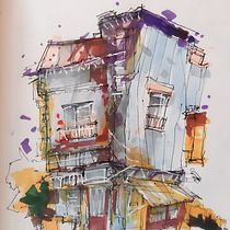 My project for course: Expressive Architectural Sketching with Colored Markers. Sketching, Drawing, Architectural Illustration, Sketchbook & Ink Illustration project by Mariam Topuria - 01.06.2023