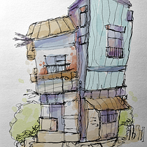 My project for course: Expressive Architectural Sketching with Colored Markers. Sketching, Drawing, Architectural Illustration, Sketchbook & Ink Illustration project by Fredrik - 01.10.2023