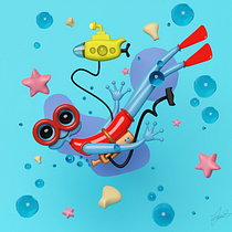 Frog in the ocean. 3D, Design de personagens, Modelagem 3D, Design de personagens 3D, e 3D Design projeto de Uriel Lomeli - 15.01.2023