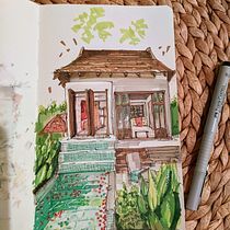 My project for course: Tropical house with Colored Markers. Sketching, Drawing, Architectural Illustration, Sketchbook & Ink Illustration project by monic38 - 01.17.2023