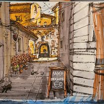 My project for course: Expressive Architectural Sketching with Colored Markers. Een project van  Schetsen, Sketchbook,  Illustratie met inkt,  Architecturale illustratie y  Tekening van Dwight Fincher - 21.01.2023