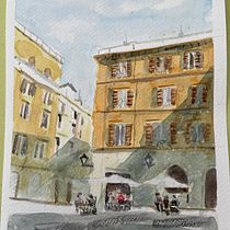 Mijn project van de cursus: Aquareltechnieken voor moderne stadslandschappen. Un progetto di Pittura e Pittura ad acquerello di Cora Bijsterveld - 22.01.2023