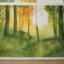 Mój projekt z kursu: Oniryczne pejzaże akwarelą: maluj światłem. Un projet de Peinture , et Aquarelle de danusiaczek - 22.01.2023