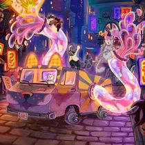 Mi proyecto del curso: Creación y pintura de escenarios fantásticos en Photoshop  "La Ban de la felicidad" del grupo de gatitos "1/4 de felicidad" . Traditional illustration, Drawing, Digital Illustration, Concept Art, and Digital Painting project by Keila Mora - 01.24.2023