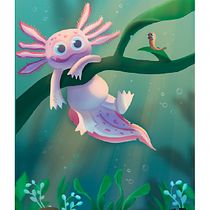 Axolotls just want to eat ! . Traditional illustration, Character Design, Drawing, and Digital Illustration project by angiemua12 - 01.25.2023