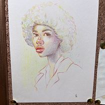 Mon projet du cours : Dessin de portraits expressifs aux crayons de couleur . Drawing, Portrait Drawing, Sketchbook, and Colored Pencil Drawing project by cilaosbeach1 - 01.27.2023