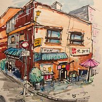 Billige Marker von Tedy, waren auch o.k., für 15 € viele Farben!. Sketching, Drawing, Architectural Illustration, Sketchbook & Ink Illustration project by Ute Schönerstedt - 01.28.2023