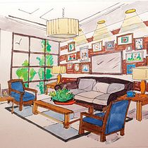 Un espace inétieur, feutres et aquarelle. Un projet de Illustration traditionnelle, Architecture, Dessin et Illustration architecturale de veroniquep - 29.01.2023