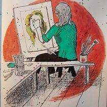 Mon projet du cours : Illustration composée de hachures et de taches de peinture. Un progetto di Character design, Belle arti, Pittura, Pittura ad acquerello, Disegno di ritratti e Disegno artistico di Dominique Mudry - 30.01.2023