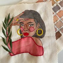 Meu projeto do curso: Criação de retratos bordados com aquarela. Painting, Watercolor Painting, Embroider, and Textile Design project by Denise Cristine - 01.31.2023
