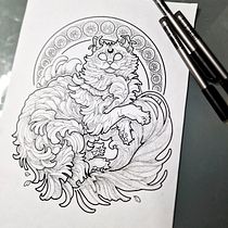 Mucha Kittie Taruki. Un projet de Illustration traditionnelle, Illustration numérique , et Conception de tatouage de Ana Lázaro Estalot - 04.02.2023