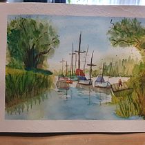 Mijn project van de cursus: Leer zeelandschappen schilderen met aquarel. Painting, Watercolor Painting, and Naturalistic Illustration project by L. Grev - 02.05.2023