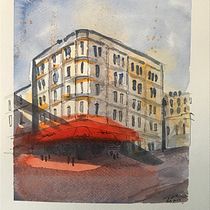 Building with a Parisian flair. Sketching, Drawing, Watercolor Painting, Architectural Illustration, Sketchbook & Ink Illustration project by r_rick - 02.05.2023