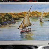 Naos egipcias Mi proyecto del curso: Pintura en acuarela de paisajes marinos. Projekt z dziedziny Malowanie akwarelą użytkownika joseeduardoabarca - 05.02.2023