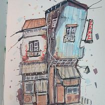 Mon projet du cours : Esquisses d'architecture expressives aux feutres de couleur. Een project van  Schetsen,  Tekening,  Architecturale illustratie, Sketchbook y  Illustratie met inkt van sandrineb - 08.02.2023