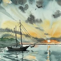My project for course: Watercolor Techniques for Painting Seascapes. Painting, Watercolor Painting, and Naturalistic Illustration project by Regina Raycheva - 02.11.2023