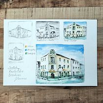 Mein Abschlussprojekt für den Kurs: Reiseskizzen in Aquarell: Fange deine Umgebung ein. Un proyecto de Ilustración tradicional, Pintura, Bocetado, Dibujo, Pintura a la acuarela, Ilustración arquitectónica y Sketchbook de Alexandra Menke - 13.02.2023