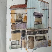 Mon projet du cours : Esquisses d'architecture expressives aux feutres de couleur. Een project van  Schetsen,  Tekening,  Architecturale illustratie, Sketchbook,  Illustratie met inkt y Aquarelschilderen van Lydie - 16.01.2023
