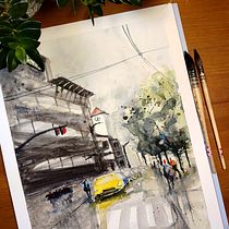 Mon projet du cours : Paysages urbains à l’aquarelle. Een project van  Beeldende kunst, Aquarelschilderen y  Architecturale illustratie van Guisela Mailhe - 20.02.2023
