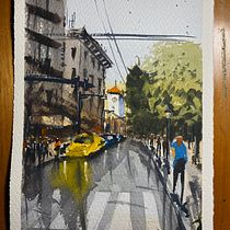 Paisaje urbano en acuarela. Een project van  Beeldende kunst, Aquarelschilderen y  Architecturale illustratie van CUAUHTEMOC LAGUNES APODACA - 21.02.2023
