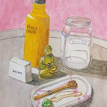BODEGÓN DE VELADOR CON EL CORAZÓN ROTO. Een project van Traditionele illustratie, Schilderij y Aquarelschilderen van Constanza Farías - 07.02.2023